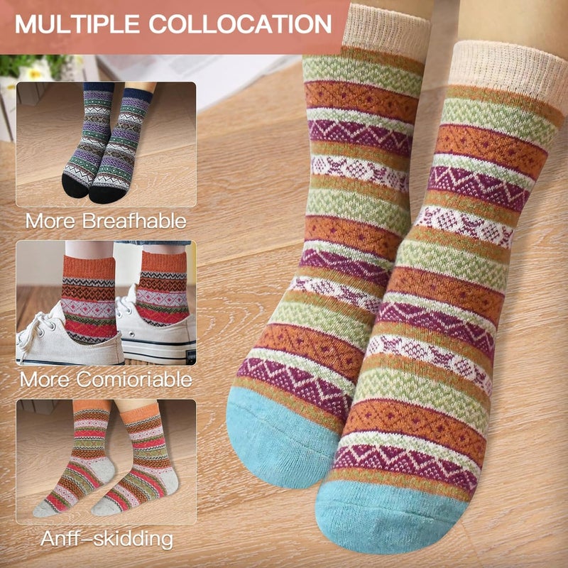 Lisacool 5 Pairs Womens Wool Socks - Winter Warm Socks - Thick Thermal Knit Vintage Cozy Crew Soft Gifts for Women - Image 5